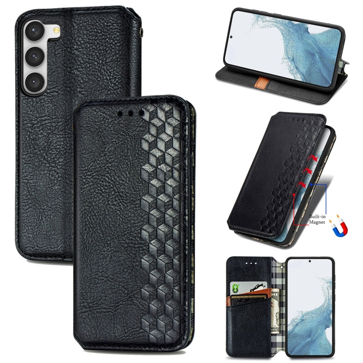 For Samsung Galaxy S23 Ultra 5G Cubic Grid Pressed Magnetic Leather Phone Case