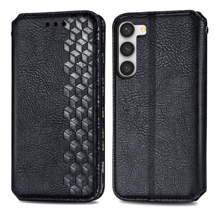 For Samsung Galaxy S23 Ultra 5G Cubic Grid Pressed Magnetic Leather Phone Case