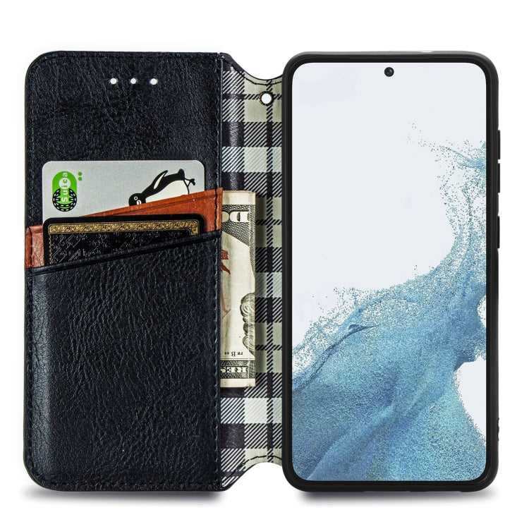 For Samsung Galaxy S23 Ultra 5G Cubic Grid Pressed Magnetic Leather Phone Case
