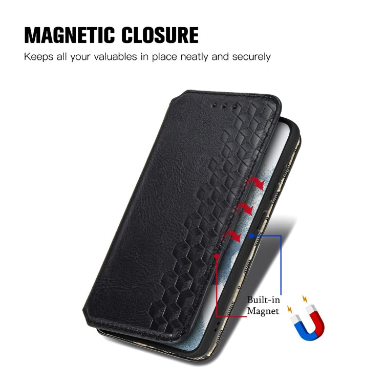 For Samsung Galaxy S23 Ultra 5G Cubic Grid Pressed Magnetic Leather Phone Case