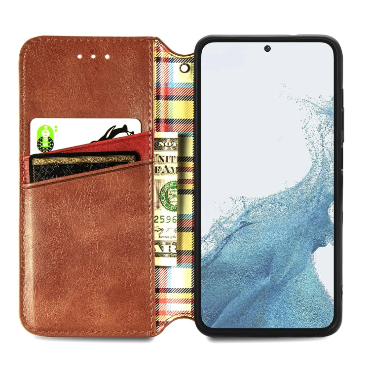 For Samsung Galaxy S23 Ultra 5G Cubic Grid Pressed Magnetic Leather Phone Case