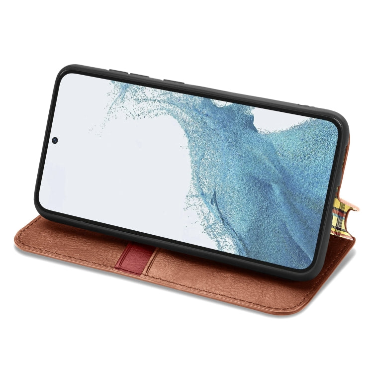 For Samsung Galaxy S23 Ultra 5G Cubic Grid Pressed Magnetic Leather Phone Case