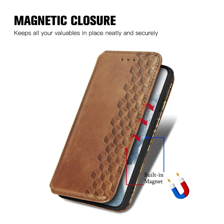 For Samsung Galaxy S23 Ultra 5G Cubic Grid Pressed Magnetic Leather Phone Case