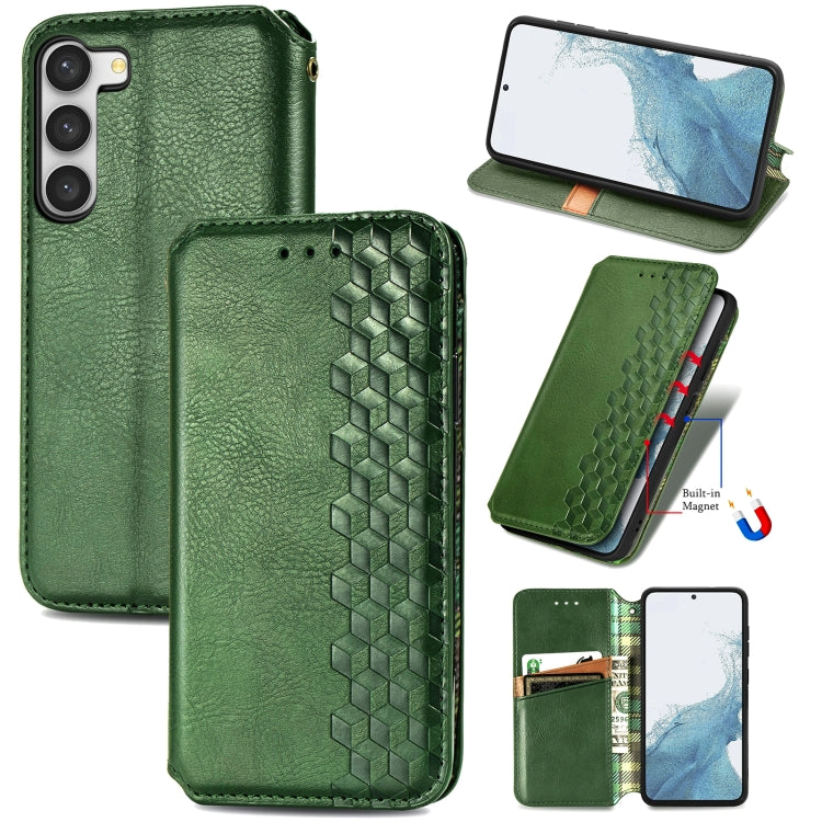 For Samsung Galaxy S23 Ultra 5G Cubic Grid Pressed Magnetic Leather Phone Case