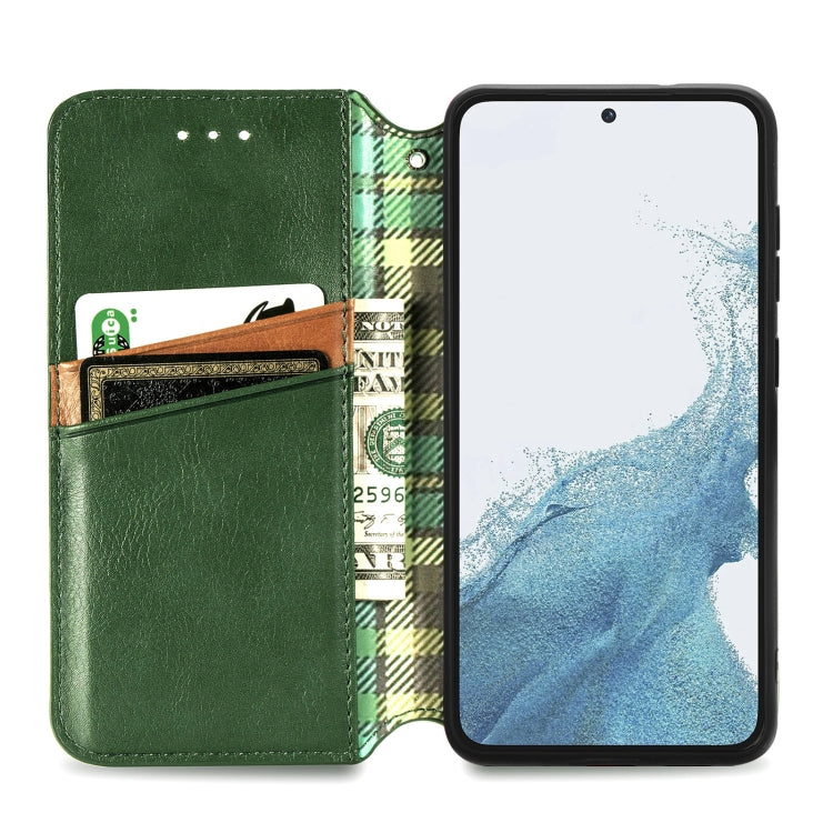 For Samsung Galaxy S23 Ultra 5G Cubic Grid Pressed Magnetic Leather Phone Case