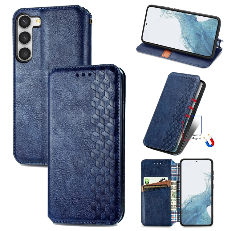 For Samsung Galaxy S23 Ultra 5G Cubic Grid Pressed Magnetic Leather Phone Case