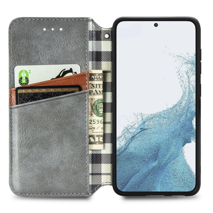 For Samsung Galaxy S23 Ultra 5G Cubic Grid Pressed Magnetic Leather Phone Case