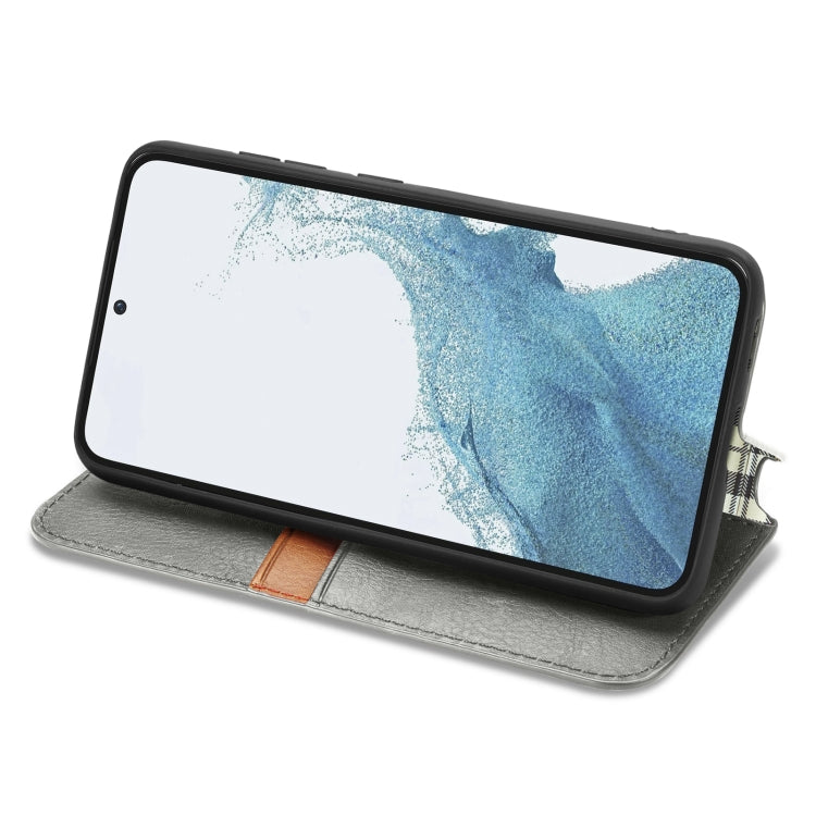 For Samsung Galaxy S23 Ultra 5G Cubic Grid Pressed Magnetic Leather Phone Case
