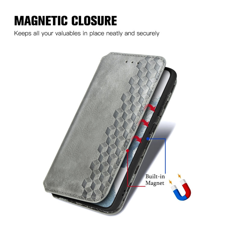 For Samsung Galaxy S23 Ultra 5G Cubic Grid Pressed Magnetic Leather Phone Case