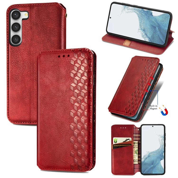 For Samsung Galaxy S23 Ultra 5G Cubic Grid Pressed Magnetic Leather Phone Case