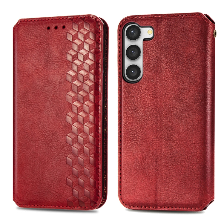 For Samsung Galaxy S23 Ultra 5G Cubic Grid Pressed Magnetic Leather Phone Case