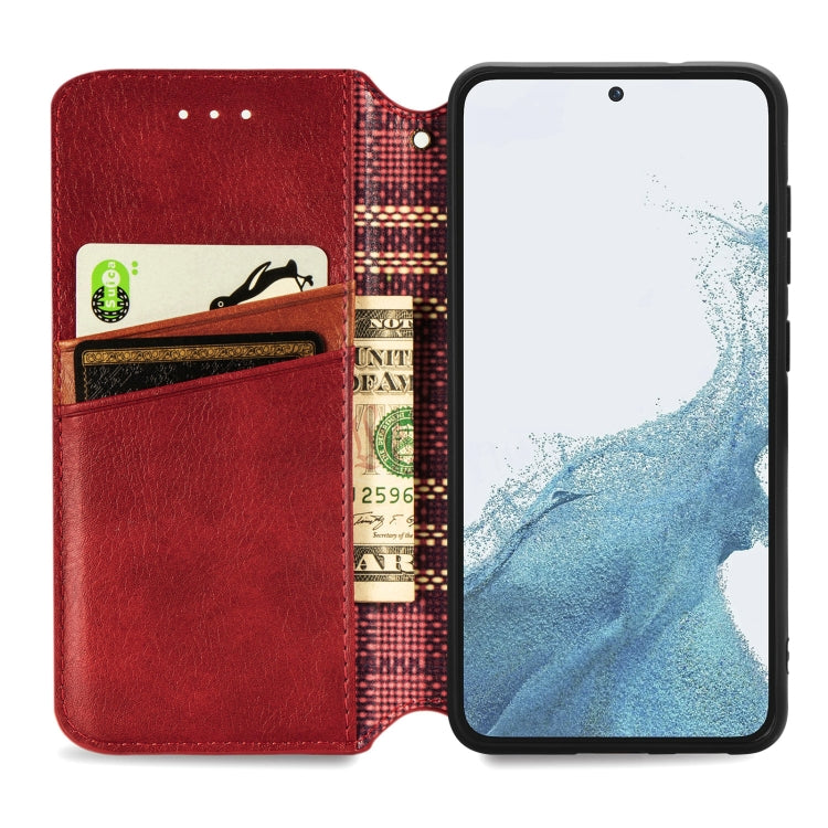 For Samsung Galaxy S23 Ultra 5G Cubic Grid Pressed Magnetic Leather Phone Case