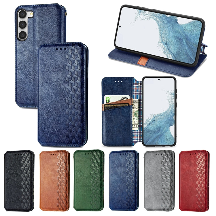 For Samsung Galaxy S23 Ultra 5G Cubic Grid Pressed Magnetic Leather Phone Case