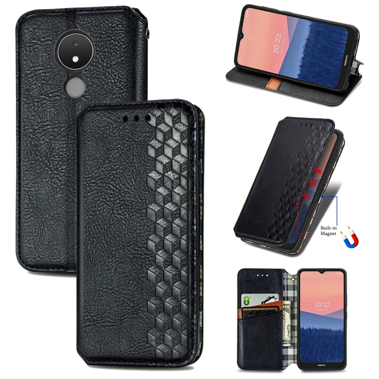 For Nokia C21 Cubic Grid Pressed Magnetic Leather Phone Case