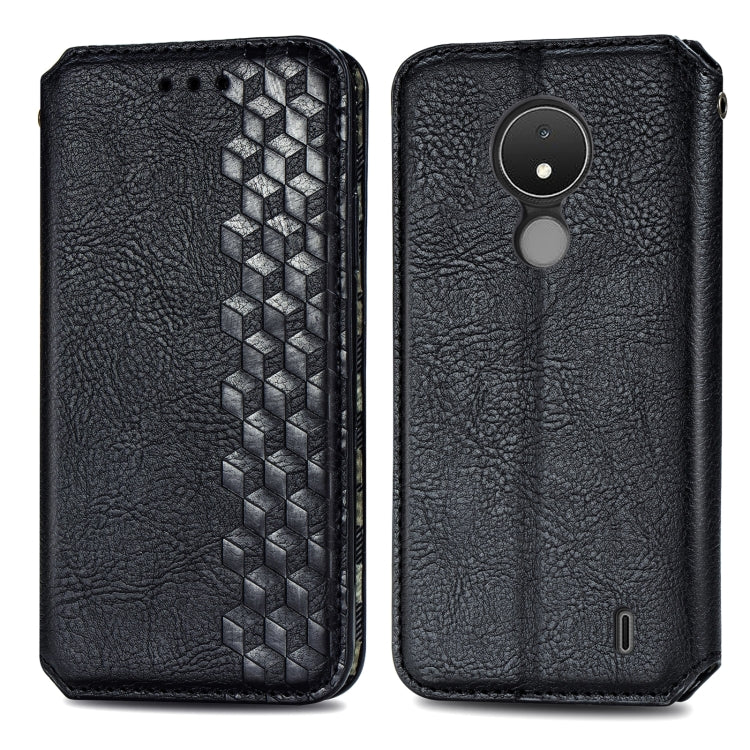 For Nokia C21 Cubic Grid Pressed Magnetic Leather Phone Case