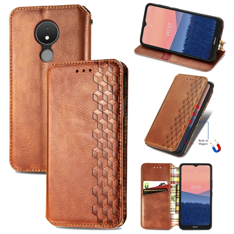 For Nokia C21 Cubic Grid Pressed Magnetic Leather Phone Case