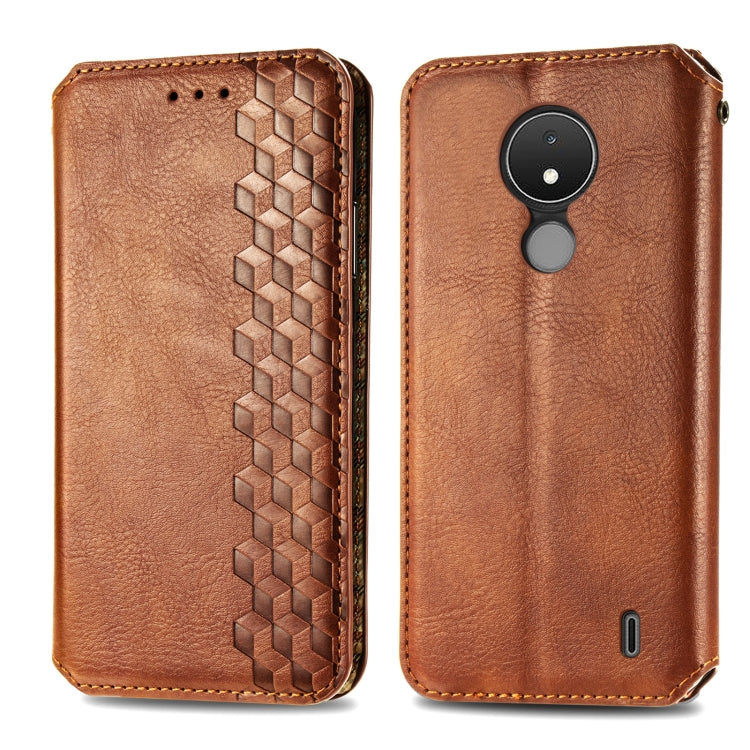 For Nokia C21 Cubic Grid Pressed Magnetic Leather Phone Case