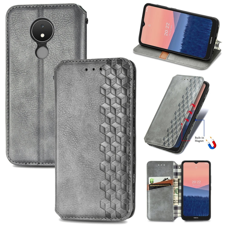 For Nokia C21 Cubic Grid Pressed Magnetic Leather Phone Case