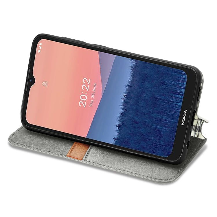 For Nokia C21 Cubic Grid Pressed Magnetic Leather Phone Case