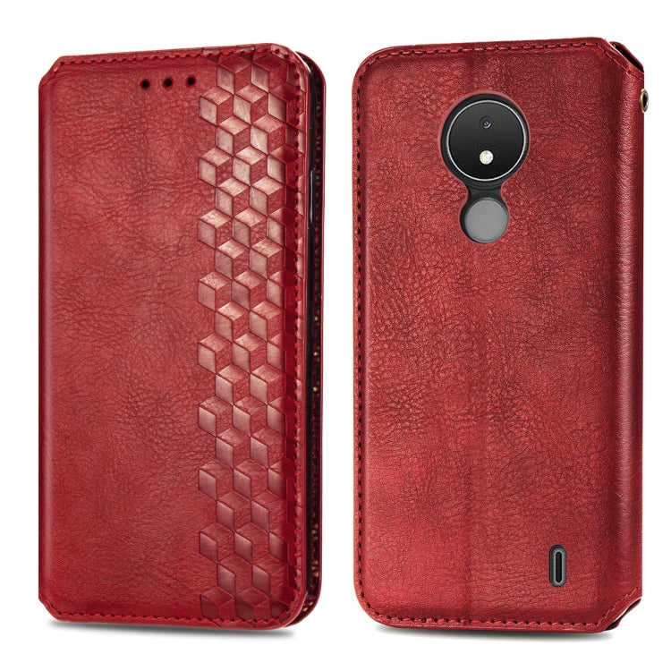 For Nokia C21 Cubic Grid Pressed Magnetic Leather Phone Case