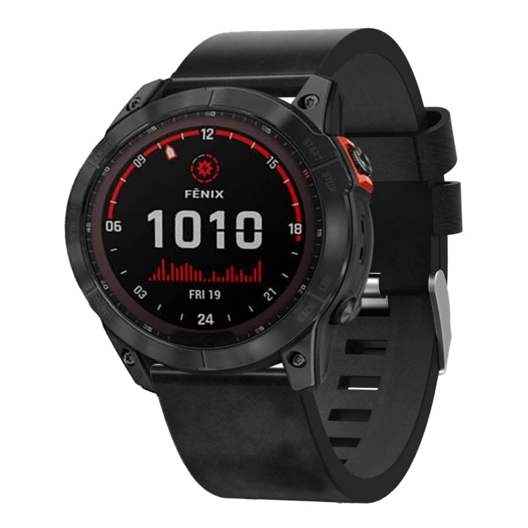 For Garmin Fenix 7X Solar 26mm Leather Steel Buckle Watch Band