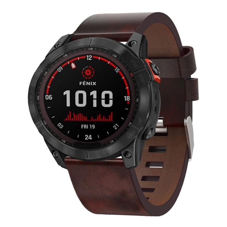 For Garmin Fenix 7X Solar 26mm Leather Steel Buckle Watch Band