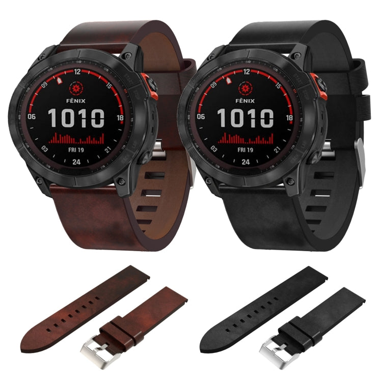 For Garmin Fenix 7X Solar 26mm Leather Steel Buckle Watch Band