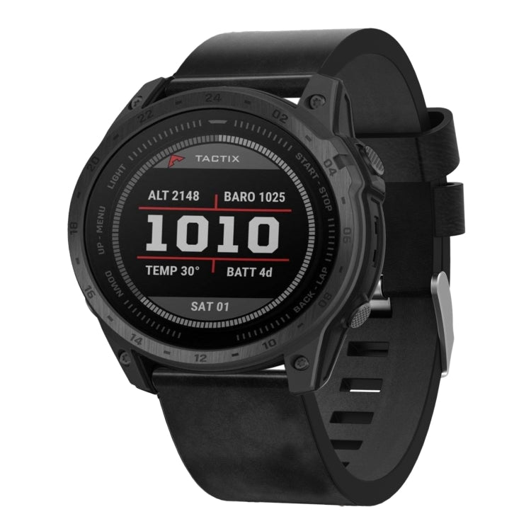 For Garmin Tactix 7 26mm Leather Steel Buckle Watch Band