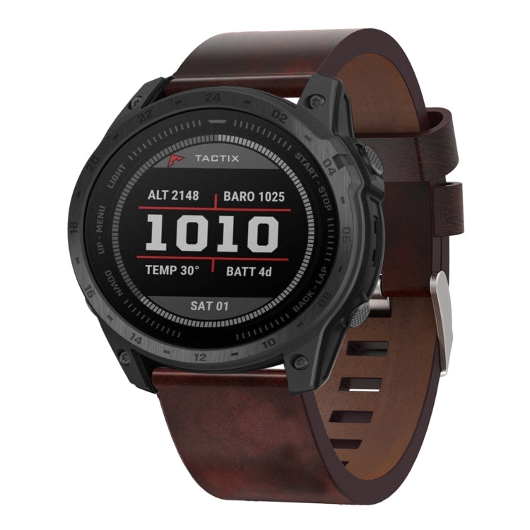 For Garmin Tactix 7 26mm Leather Steel Buckle Watch Band