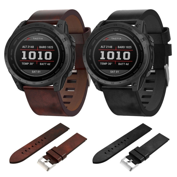 For Garmin Tactix 7 26mm Leather Steel Buckle Watch Band