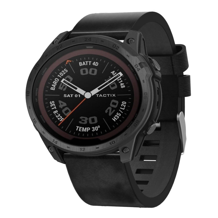 For Garmin Tactix 7Pro 26mm Leather Steel Buckle Watch Band
