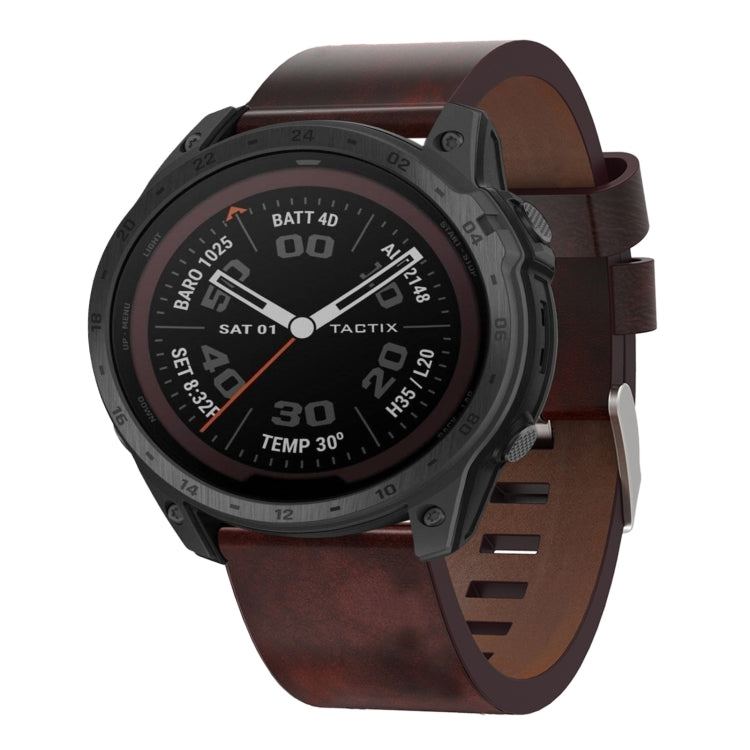 For Garmin Tactix 7Pro 26mm Leather Steel Buckle Watch Band