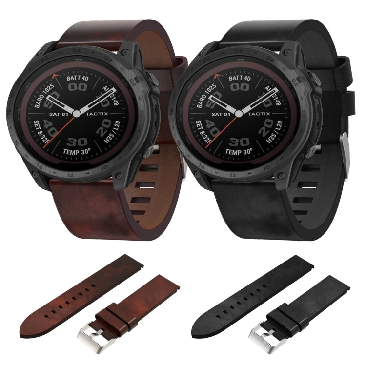 For Garmin Tactix 7Pro 26mm Leather Steel Buckle Watch Band