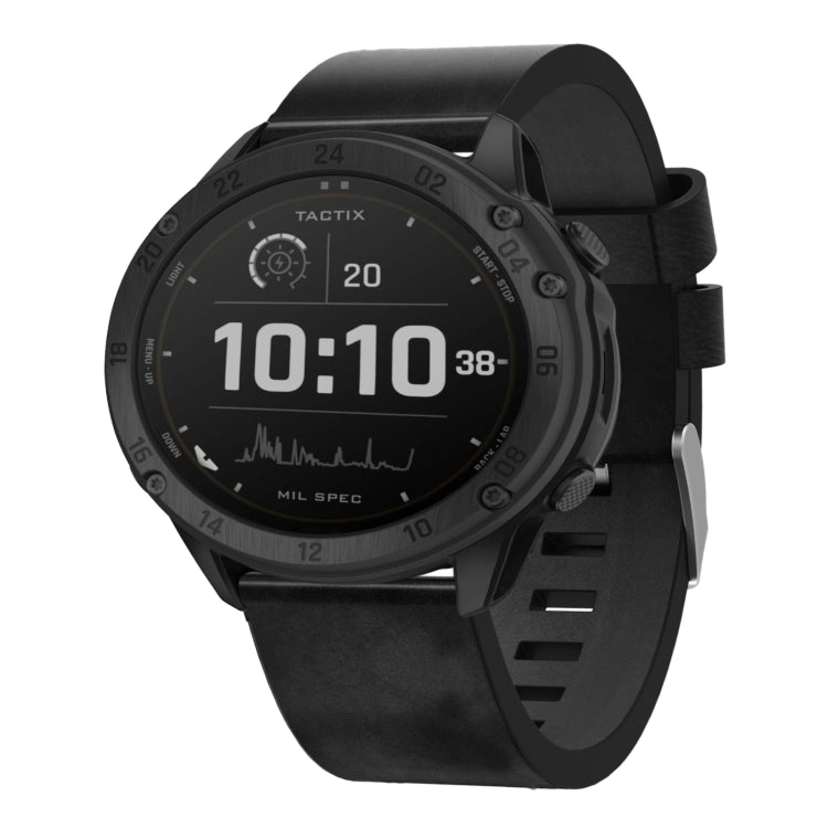 For Garmin Tactix Delta 26mm Leather Steel Buckle Watch Band
