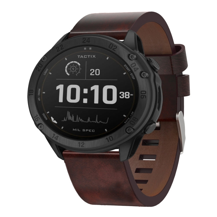 For Garmin Tactix Delta 26mm Leather Steel Buckle Watch Band
