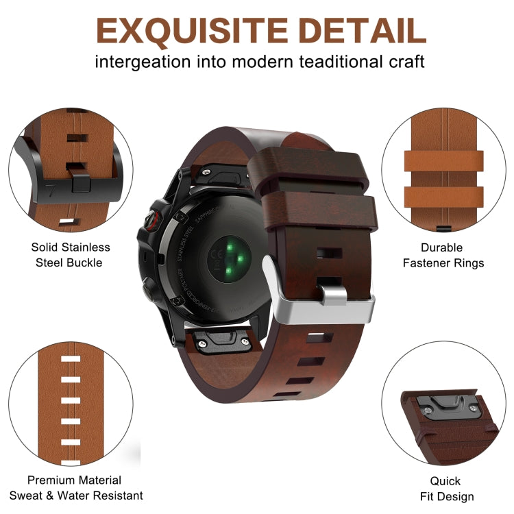 For Garmin Fenix 6X Pro 26mm Leather Steel Buckle Watch Band