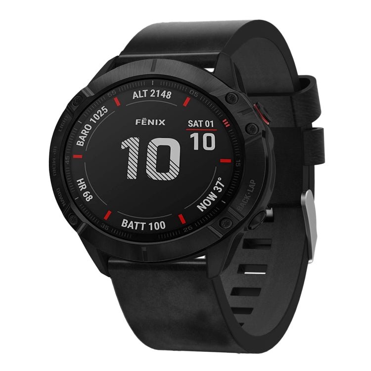 For Garmin Fenix 6X Sapphire 26mm Leather Steel Buckle Watch Band