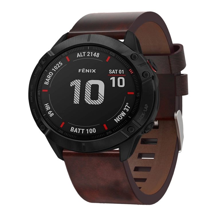 For Garmin Fenix 6X Sapphire 26mm Leather Steel Buckle Watch Band