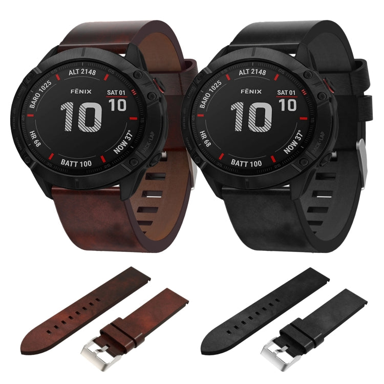 For Garmin Fenix 6X Sapphire 26mm Leather Steel Buckle Watch Band