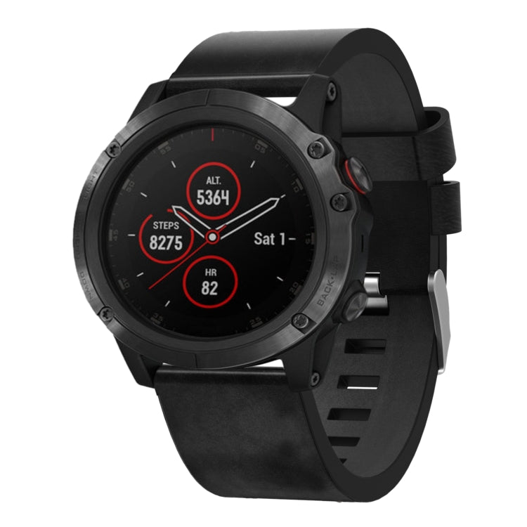 For Garmin Fenix 5X Plus 26mm Leather Steel Buckle Watch Band