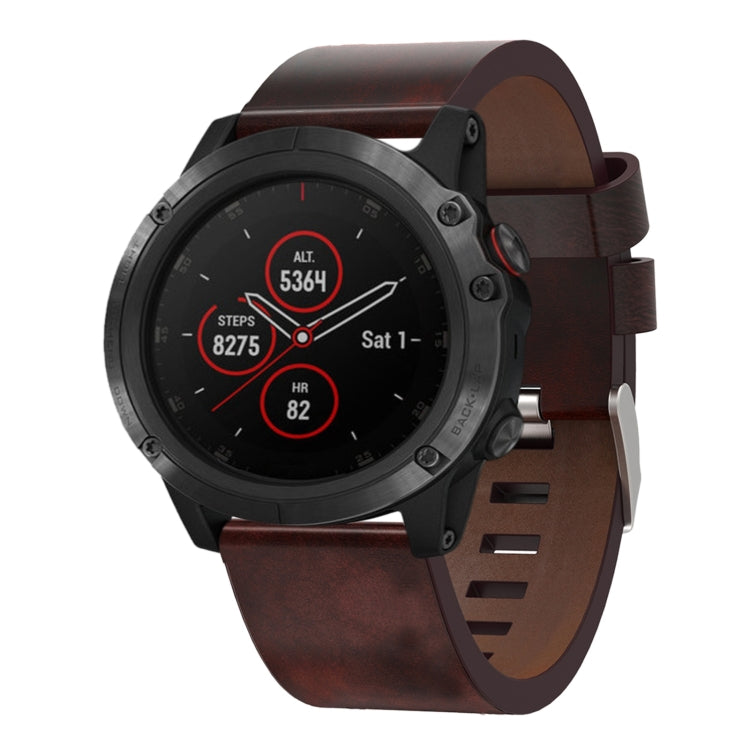 For Garmin Fenix 5X Plus 26mm Leather Steel Buckle Watch Band