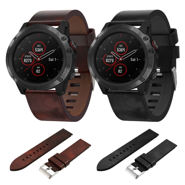 For Garmin Fenix 5X Plus 26mm Leather Steel Buckle Watch Band