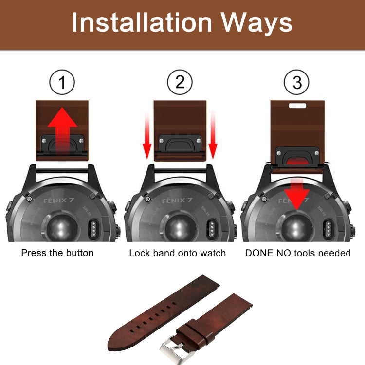 For Garmin Fenix 5X Plus 26mm Leather Steel Buckle Watch Band