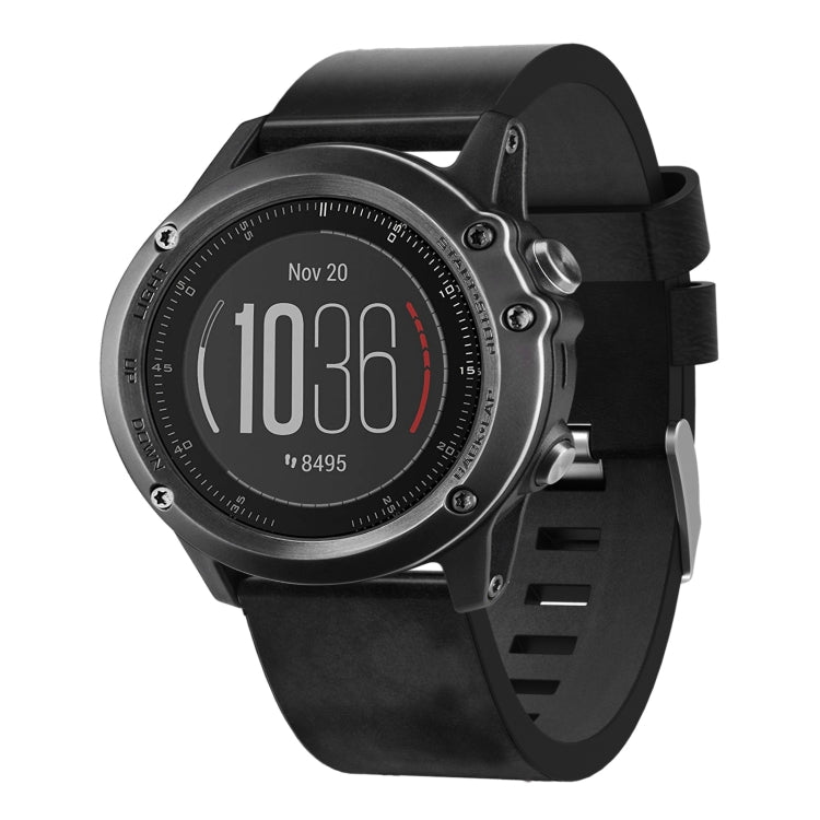For Garmin Fenix 3 Sapphire 26mm Leather Steel Buckle Watch Band