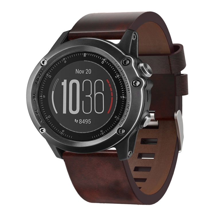 For Garmin Fenix 3 Sapphire 26mm Leather Steel Buckle Watch Band