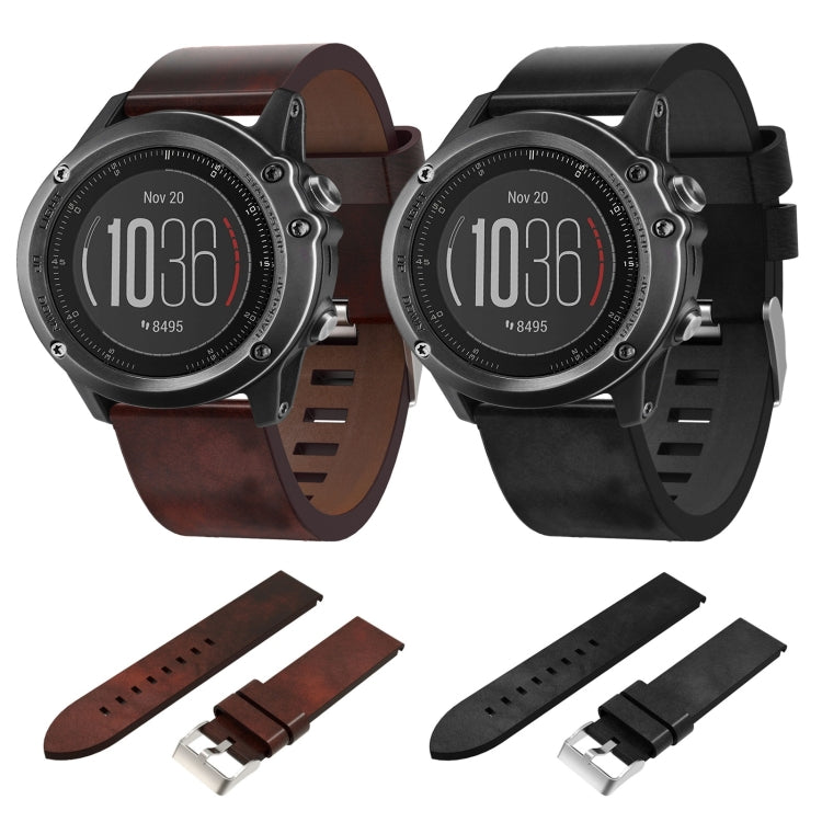 For Garmin Fenix 3 Sapphire 26mm Leather Steel Buckle Watch Band