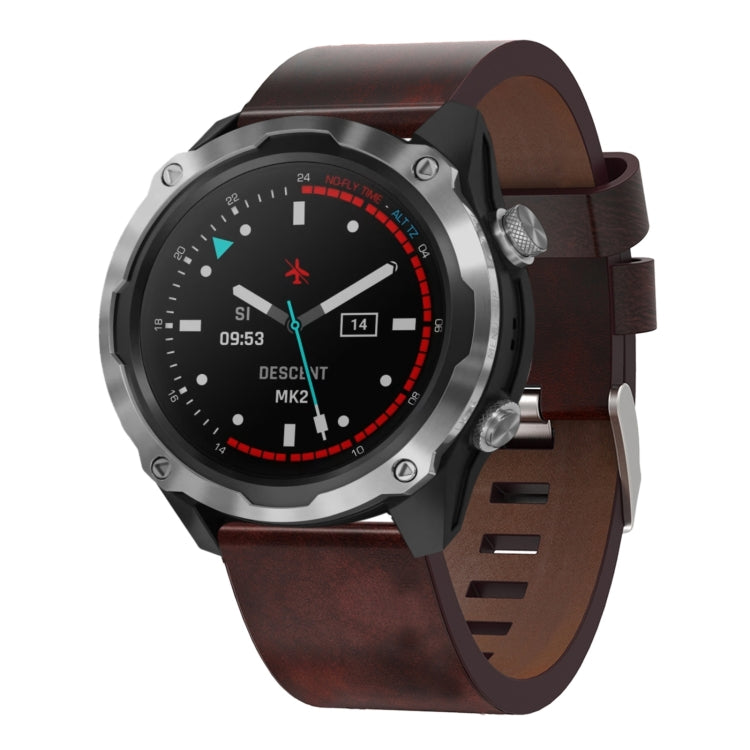 For Garmin Descent MK 2 26mm Leather Steel Buckle Watch Band
