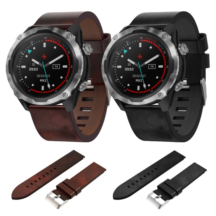 For Garmin Descent MK 2 26mm Leather Steel Buckle Watch Band