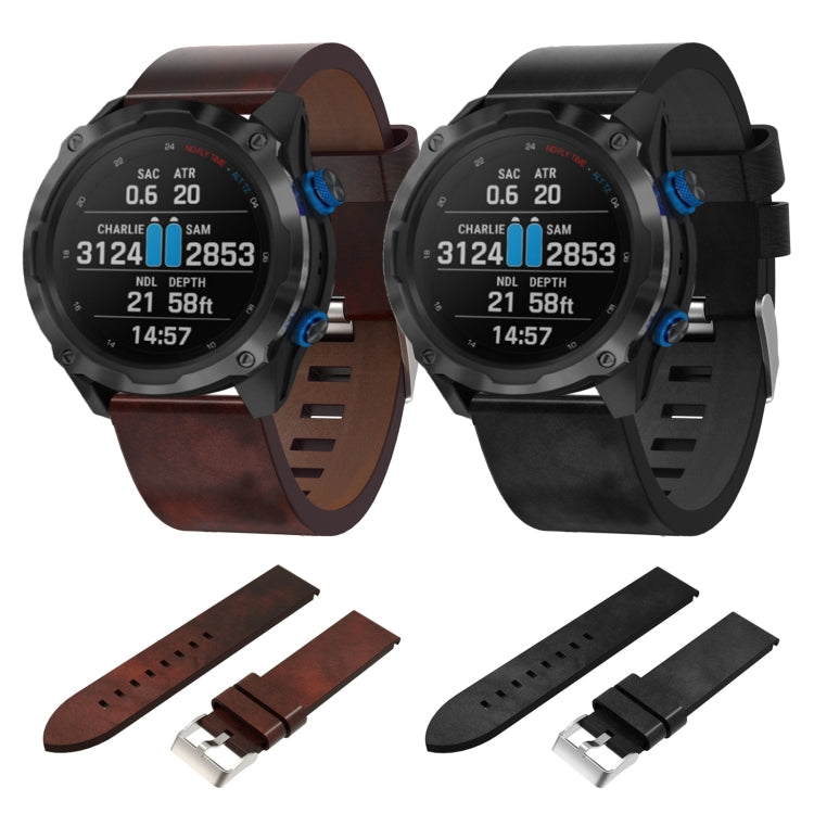 For Garmin Descent MK 2i 26mm Leather Steel Buckle Watch Band