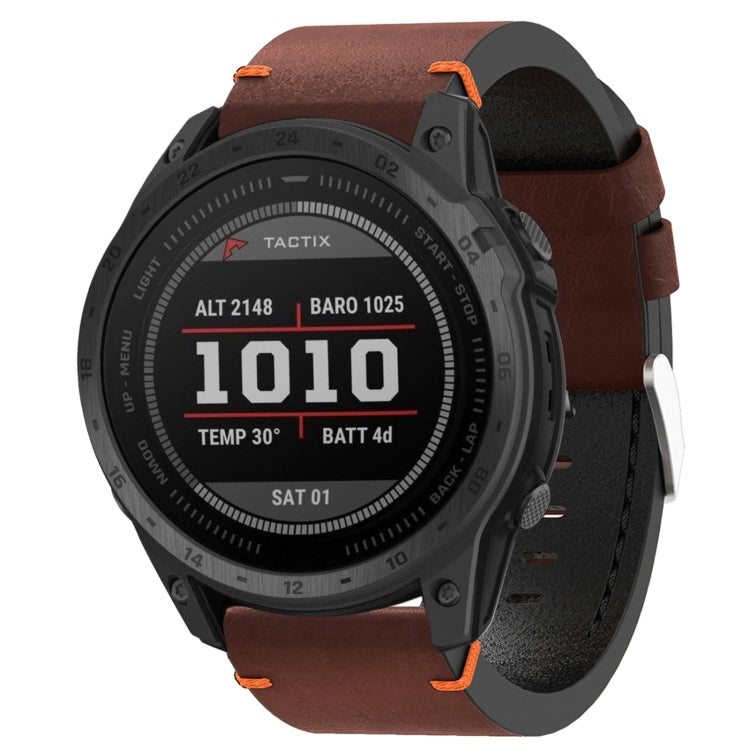 For Garmin Tactix 7 26mm Leather Suture Steel Buckle Watch Band